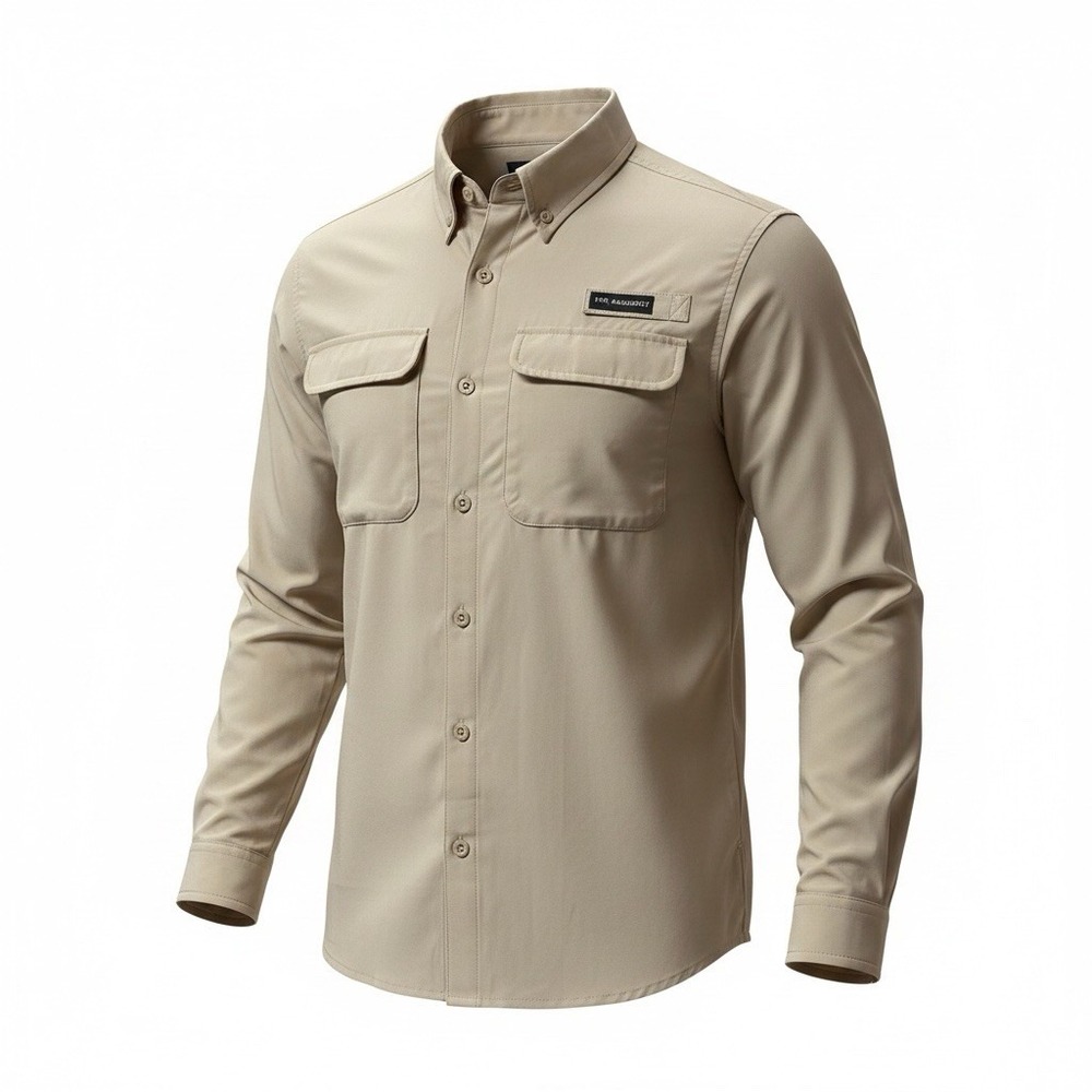 Bassdash Fishing Shirt Mens XS Tan Khaki Long Slv Utility Pockets Vent Back NWOT